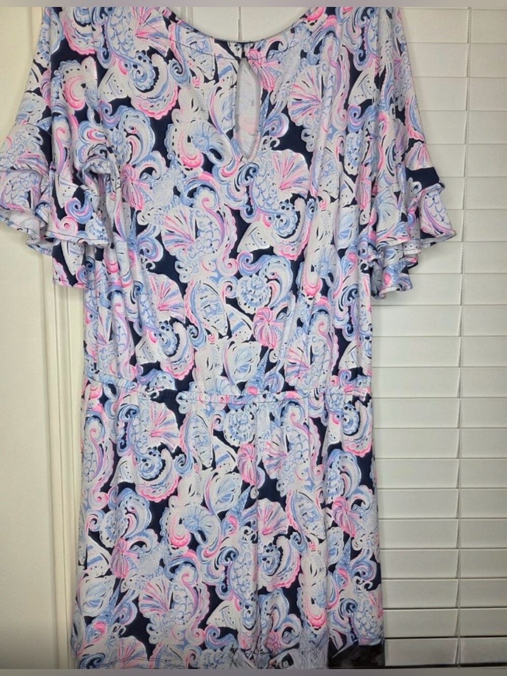 Lilly Pulitzer Navy Pink Blue Paisley Short-Sleeve Romper L - Picture 4 of 6